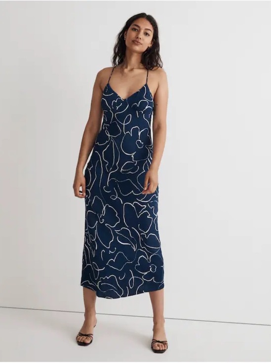 Madewell Dresses & Skirts - Madewell Navy & White Floral Slip Midi Dress